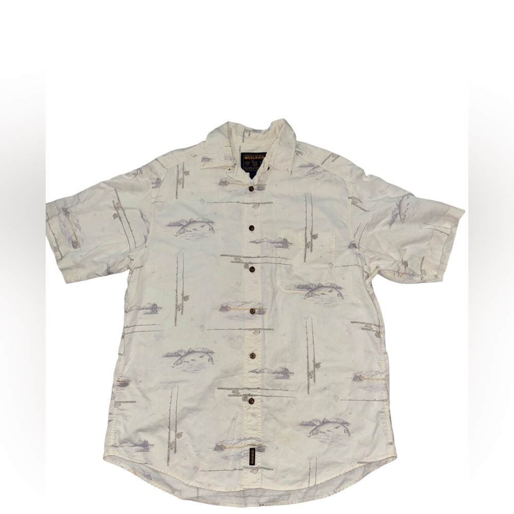 Woolrich Fish Print Button Shirt L - Picture 1 of 7